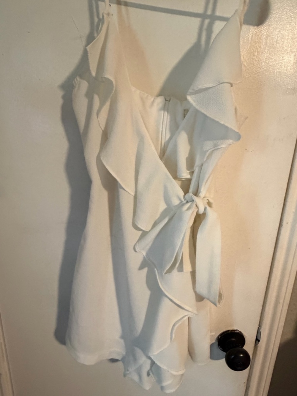 Ruffled Wrap-Front White Romper altered state